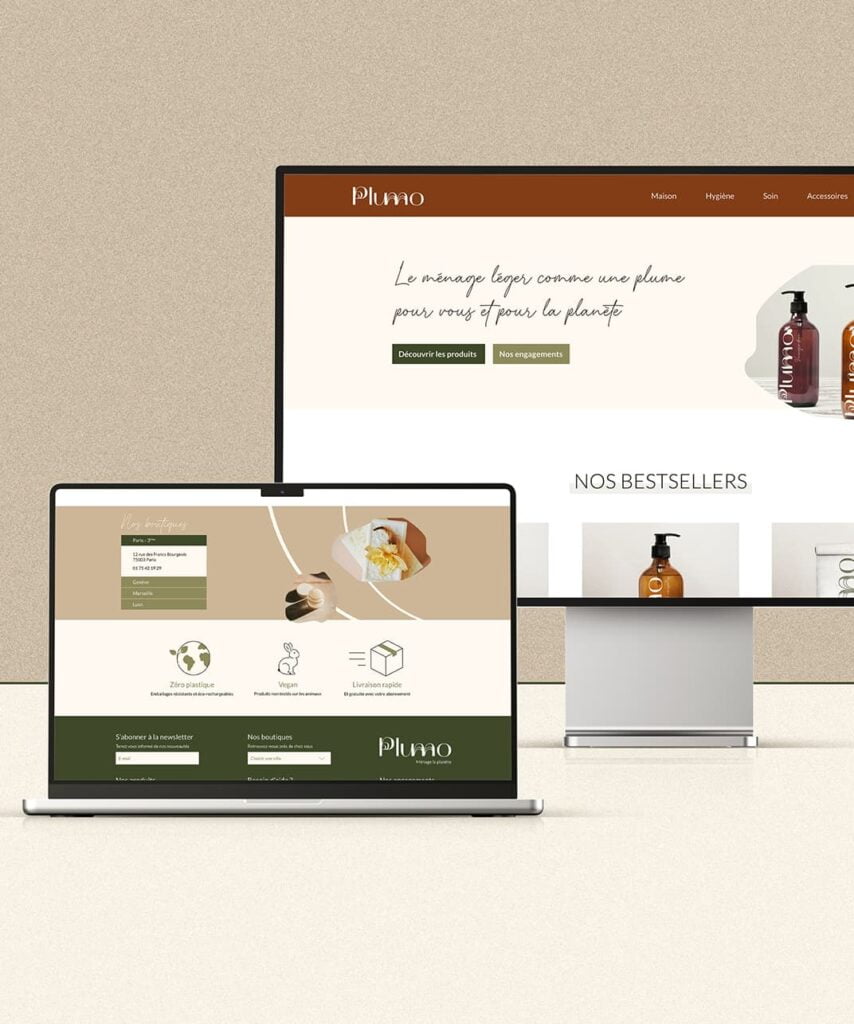 Webdesign de la page d'accueil pour l'identité visuelle de la marque Plumo